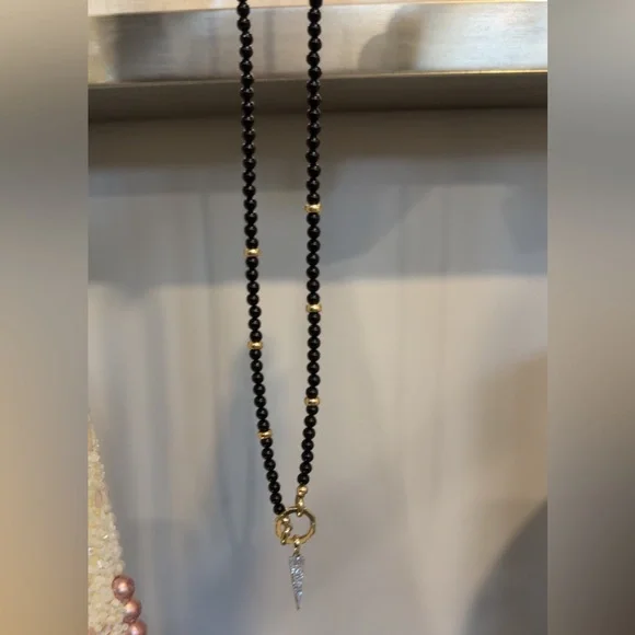 Zoe Lev Custom Black Onyx Necklace Diamond Dagger charm & enhancer Brand New 🆕 - Picture 2 of 10